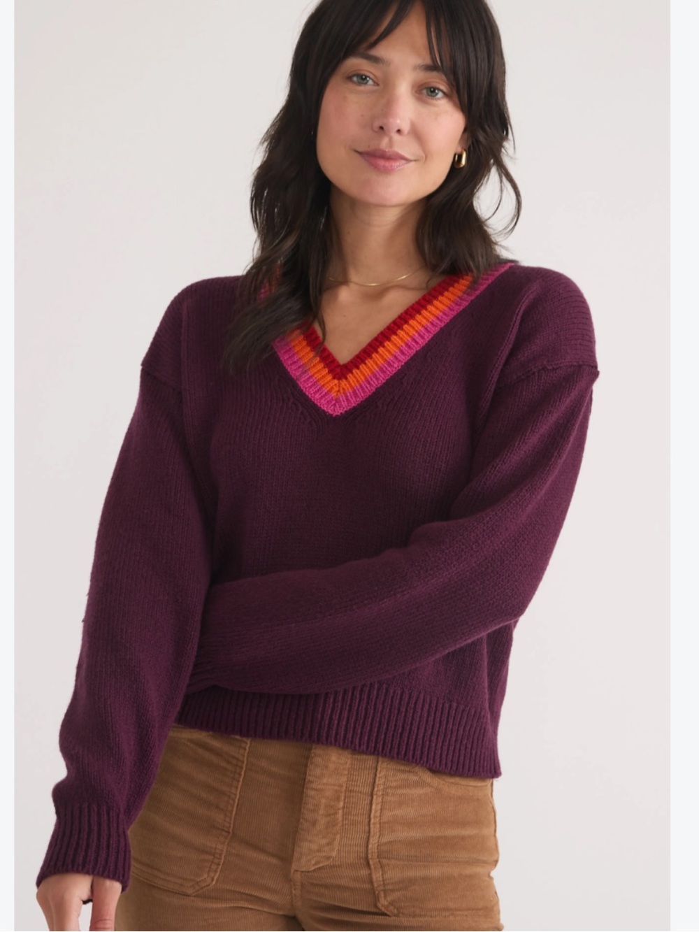 BOGO! Marine Layer Bella Wool Cotton V-Neck Sweater Plum Size Medium